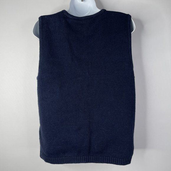 Vintage 90s Capacity Teddy Bear Sweater Vest Size M Red Blue Patchwork Zip Up - Picture 5 of 8